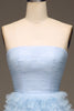 Load image into Gallery viewer, Tulle Light Blue Tiered Formal Dress with Slit