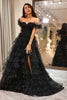 Load image into Gallery viewer, Sparkly Black Long Corset Tiered Detachable Off the Shoulder Formal Dress With Slit