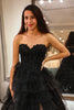 Load image into Gallery viewer, Sparkly Black Long Corset Tiered Detachable Off the Shoulder Formal Dress With Slit