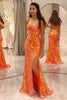 Load image into Gallery viewer, Sparkly Orange Mermaid Long Corset Formal Dress With Slit