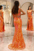 Load image into Gallery viewer, Sparkly Orange Mermaid Long Corset Formal Dress With Slit