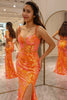 Load image into Gallery viewer, Sparkly Orange Mermaid Long Corset Formal Dress With Slit