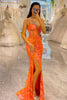 Load image into Gallery viewer, Glitter Orange Mermaid Long Corset Formal Dress With Slit