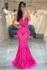 Load image into Gallery viewer, Fuchsia Mermaid Backless Long Formal Dress With Appliques