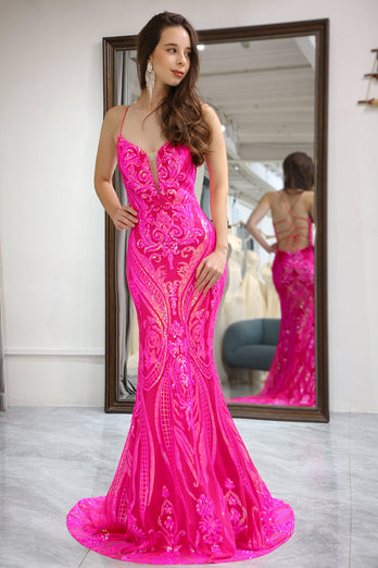 Fuchsia Mermaid Long Formal Dress With Appliques