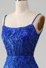 Load image into Gallery viewer, Sparkly Royal Blue Mermaid Spaghetti Straps Long Prom Dress With Appliques