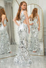 Load image into Gallery viewer, Sparkly Silver Mermaid Cut Out One Shoulder Long Formal Dress With Sequins