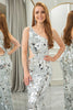 Load image into Gallery viewer, Sparkly Silver Mermaid Cut Out One Shoulder Long Formal Dress With Sequins