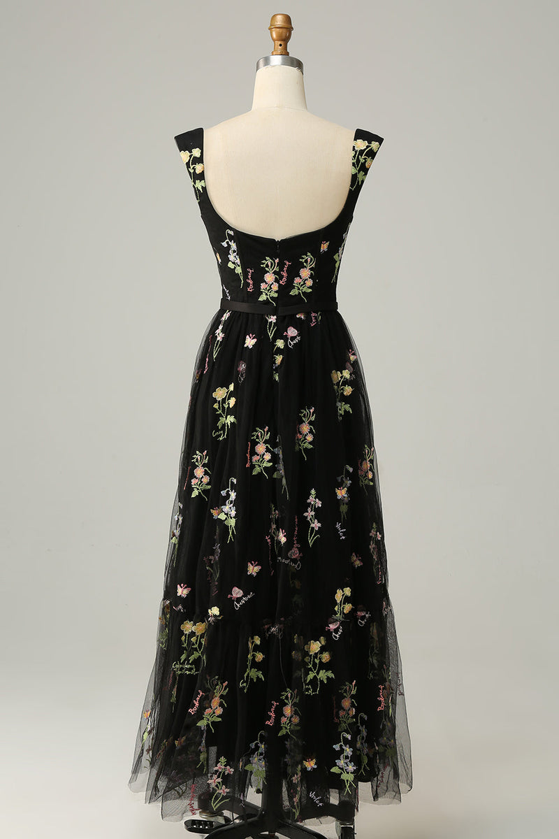 Load image into Gallery viewer, A Line Sweetheart Black Long Formal Dress with Embroidery