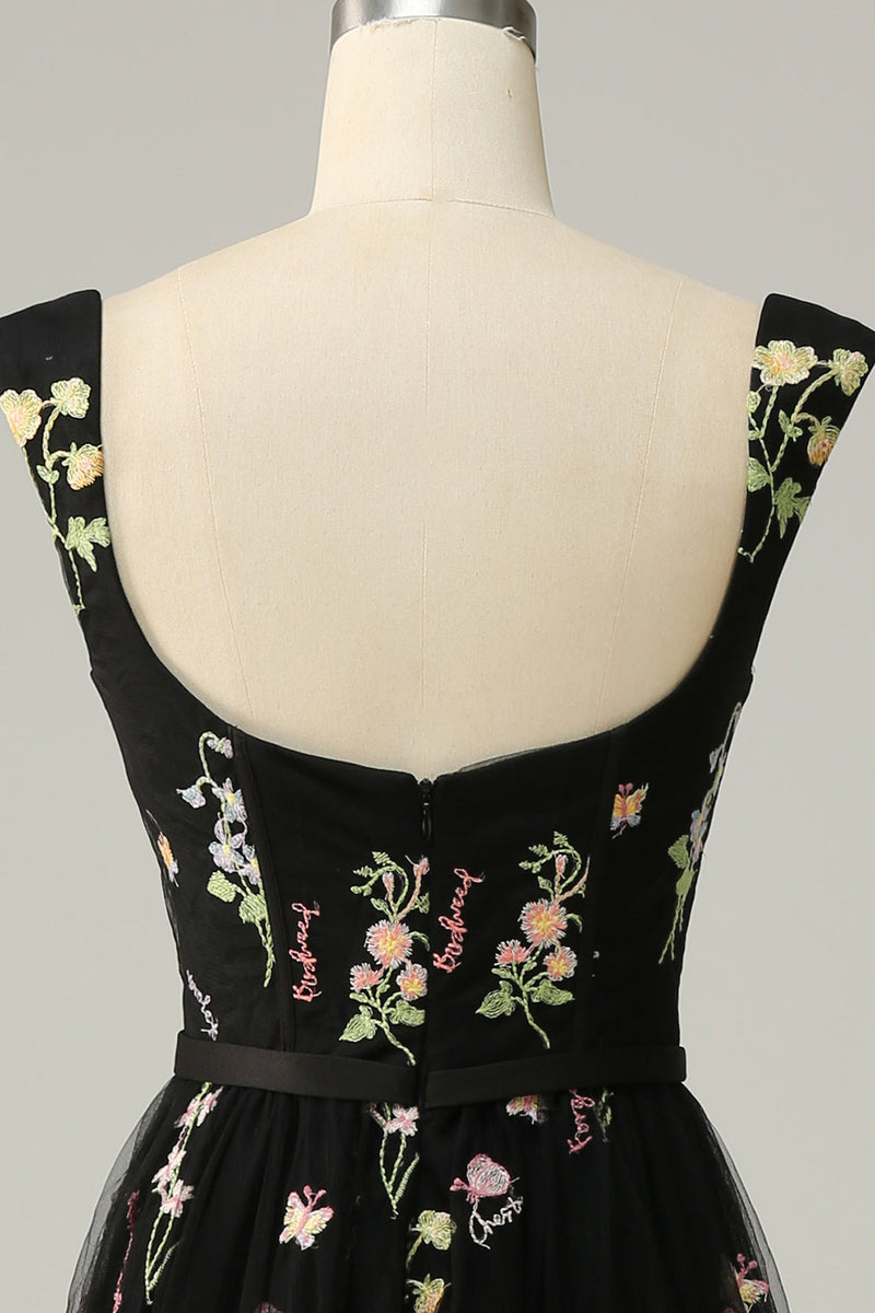 Load image into Gallery viewer, A Line Sweetheart Black Long Formal Dress with Embroidery