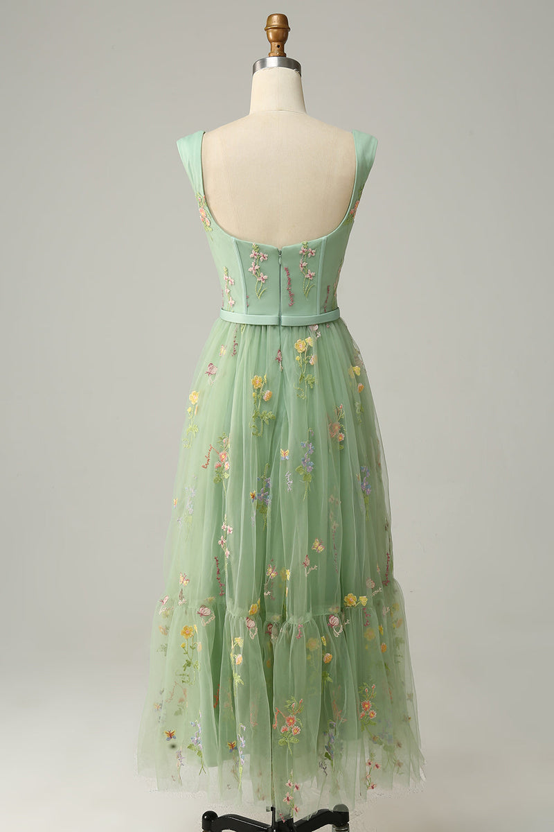 Load image into Gallery viewer, A Line Sweetheart Green Long Formal Dress with Embroidery