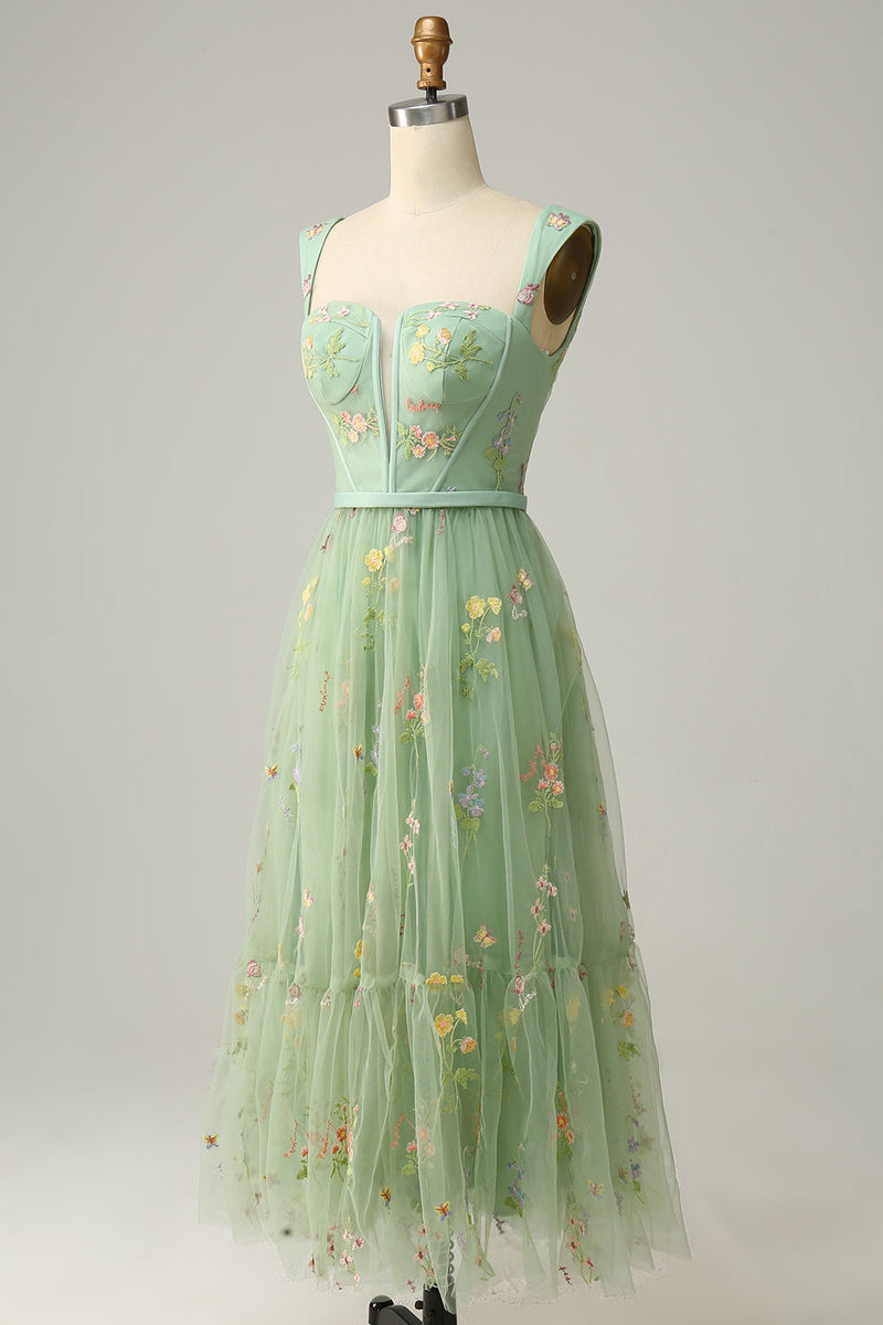 Load image into Gallery viewer, A Line Sweetheart Green Long Formal Dress with Embroidery