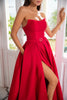 Load image into Gallery viewer, A Line Strapless Red Long Formal Dress with Split Front