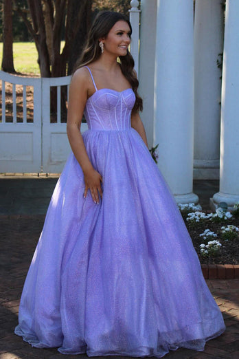 A Line Spaghetti Straps Light Purple Long Formal Dress