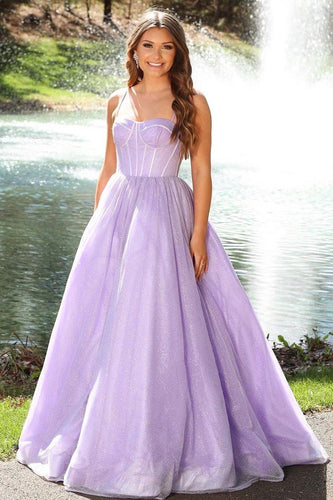 A Line Spaghetti Straps Light Purple Long Formal Dress