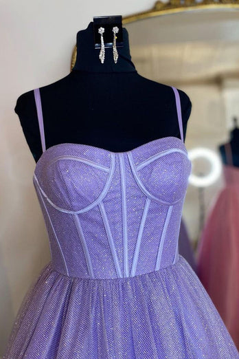 A Line Spaghetti Straps Light Purple Long Formal Dress