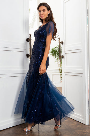 Navy Blue Sequins Mermaid Mother of the Bride Dress