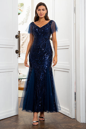 Navy Blue Sequins Mermaid Mother of the Bride Dress