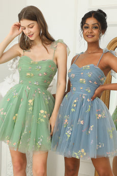 Green Short A-Line Formal Dress With Embroidery