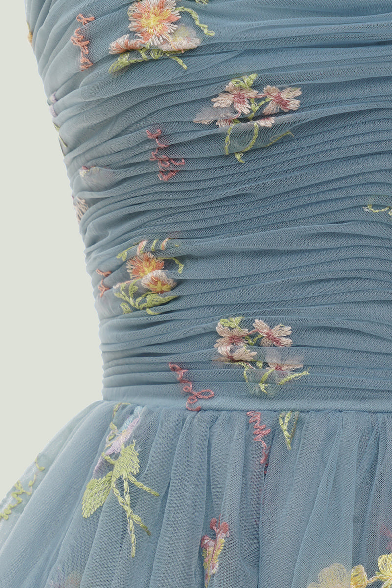 Load image into Gallery viewer, Grey Blue Short A-Line Formal Dress With Embroidery