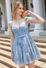 Load image into Gallery viewer, Cute A Line Sweetheart Grey Blue Short Formal Dress with Embroidery