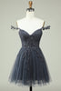 Load image into Gallery viewer, Cute A Line Spaghetti Straps Grey Short Formal Dress with Appliques