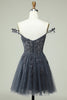 Load image into Gallery viewer, Cute A Line Spaghetti Straps Grey Short Formal Dress with Appliques