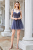 Load image into Gallery viewer, A Line Spaghetti Straps Grey Short Formal Dress with Appliques