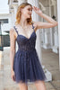 Load image into Gallery viewer, A Line Spaghetti Straps Grey Short Formal Dress with Appliques