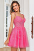 Load image into Gallery viewer, Stylish A Line Spaghetti Straps Pink Short Formal Dress with Appliques