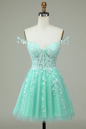 Cute A Line Spaghetti Straps Mint Short Formal Dress with Appliques