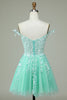 Load image into Gallery viewer, Cute A Line Spaghetti Straps Mint Short Formal Dress with Appliques