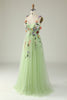 Load image into Gallery viewer, Green Spaghetti Straps Long Formal Dress With 3D Flowers