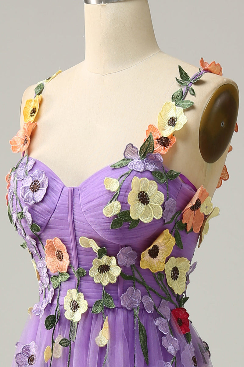 Load image into Gallery viewer, Dark Purple Spaghetti Straps Formal Dress With 3D Flowers