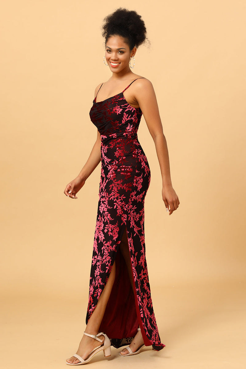 Load image into Gallery viewer, Burgundy Velvet Long Mermaid Bridesmaid Dress