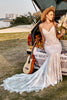 Load image into Gallery viewer, Ivory and Champagne Spaghetti Straps Mermaid Lace Beach Wedding Dress With Sweep Train