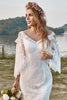 Load image into Gallery viewer, Ivory Lace Cold Shoulder Mermaid Cape Sleeve Boho Wedding Dress