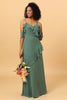 Load image into Gallery viewer, Eucalyptus Spaghetti Straps Long Bridesmaid Dress with Ruffles