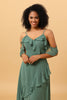 Load image into Gallery viewer, Eucalyptus Spaghetti Straps Long Bridesmaid Dress with Ruffles