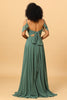 Load image into Gallery viewer, Eucalyptus A Line Spaghetti Straps Long Chiffon Bridesmaid Dress With Slit