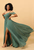 Load image into Gallery viewer, Eucalyptus A Line Spaghetti Straps Long Chiffon Bridesmaid Dress With Slit