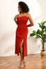 Load image into Gallery viewer, Red Chiffon Mid-Calf Bridesmaid Dress with Slit