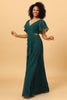 Load image into Gallery viewer, Dark Green V-Neck Long Chiffon Bridesmaid Dress with Ruffles