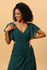 Load image into Gallery viewer, Dark Green V-Neck Long Chiffon Bridesmaid Dress with Ruffles