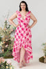 Load image into Gallery viewer, Plus Size High Low Pink Flower Printed Bridesmaid Dress with Ruffles