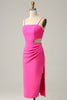 Load image into Gallery viewer, Spaghetti Straps Cut Out Hot Pink Bridesmaid Dress with Ruffles