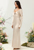 Load image into Gallery viewer, V-Neck Champagne Long Bridesmaid Dress with Sleeves