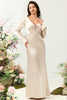 Load image into Gallery viewer, V-Neck Champagne Long Bridesmaid Dress with Sleeves