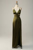 Load image into Gallery viewer, Spaghetti Straps Cut Out Olive Long Bridesmaid Dress with Slit