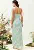 Load image into Gallery viewer, Sheath Spaghetti Straps Light Green Floral Printed Bridesmaid Dress with Split Front